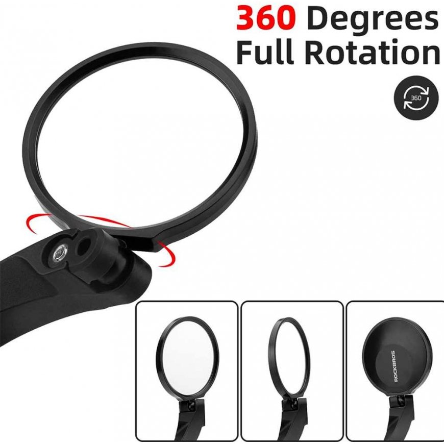 Rockbros Bicycle Mirror Round Rear View Left - Black – 3