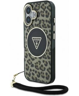 Guess HC IML Leopard Triangle Cord Strap Case for Apple iPhone 16 Pro