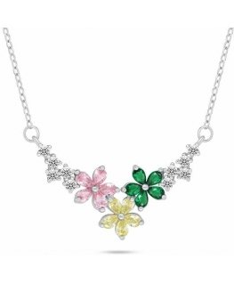 Brilio Silver Silver necklace Colorful flowers with zircons NCL173WRBW