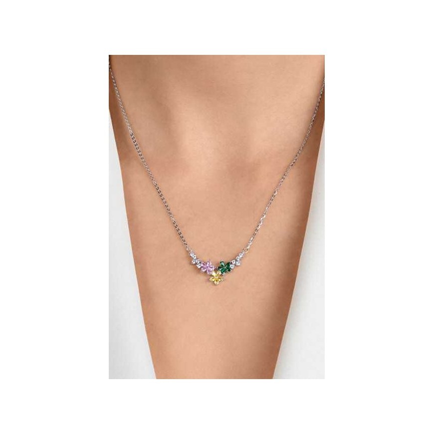 Brilio Silver Silver necklace Colorful flowers with zircons NCL173WRBW – 2