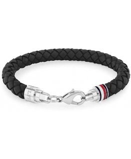 Tommy Hilfiger Tyylikäs miesten rannekoru mustasta nahasta Tyson 2790545