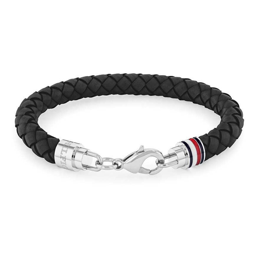 Tommy Hilfiger Tyylikäs miesten rannekoru mustasta nahasta Tyson 2790545