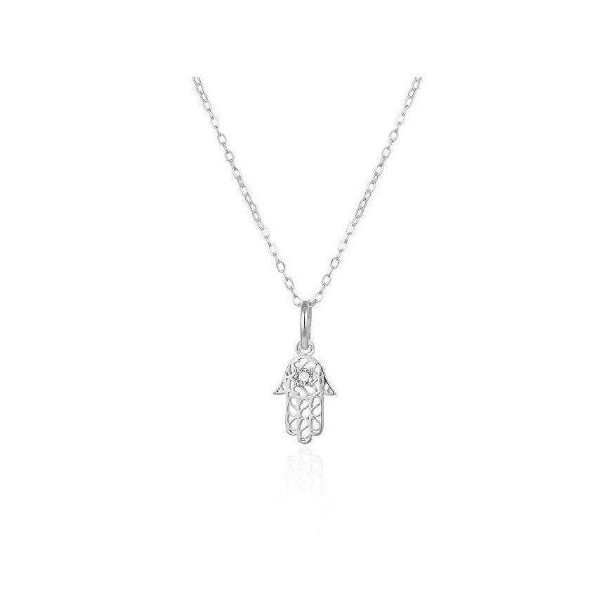Agate Silver Hamsa Necklace - Hand of Fatima AGT-N012W (chain, pendant)