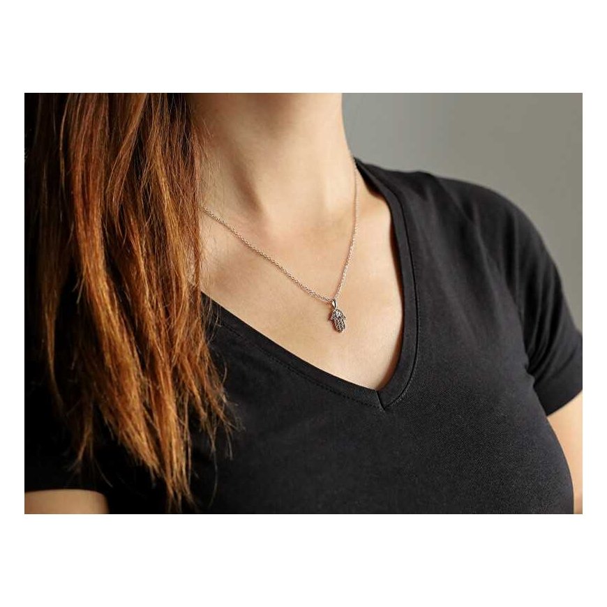 Akaattihopea Hamsa-kaulakoru - Fatiman käsi AGT-N012W (ketju, riipus) – 2