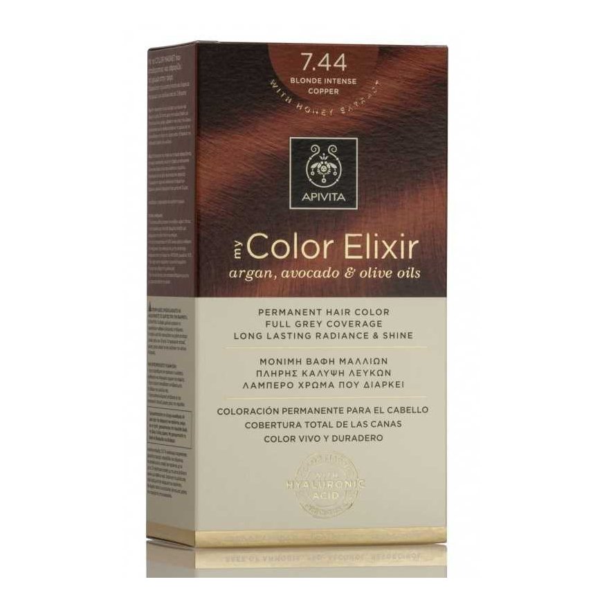 Permanent hair dye Apivita MY COLOR ELIXIR, 7.44 Blonde Intense Copper