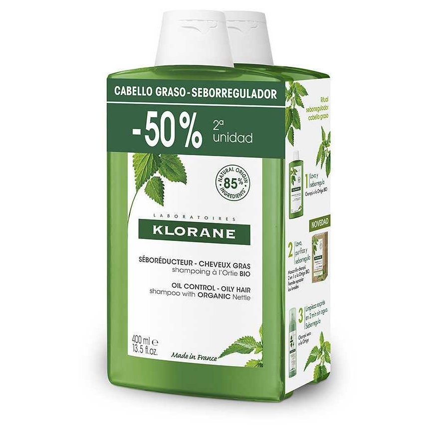 Klorane DUPLO Nettle Šampūnas 2x, 400 ml