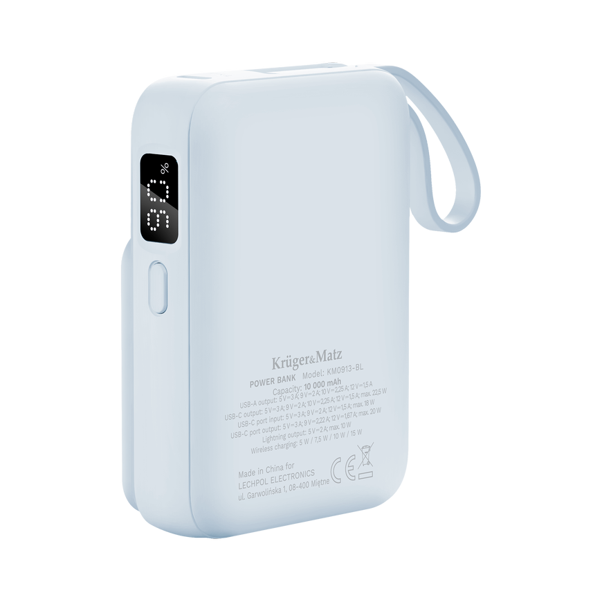 POWER BANK indukcinis Kruger & Matz 10000 mAh Mag Safe su mėlynu kabeliu – 5