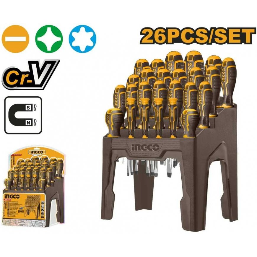 Ingco HKSD2628 Screwdriver flat+cross+driver set 26pcs CrV – 2