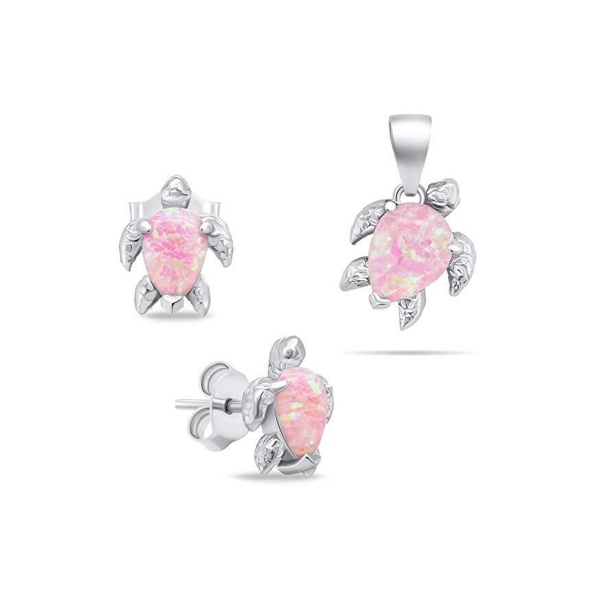 Brilio Silver Brilio Silver Playful silver jewelry set with opals Turtle SET235WP (earrings, pendant)