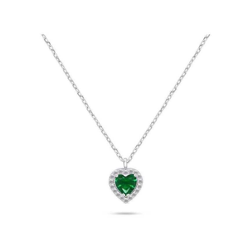 Brilio Silver Silver heart necklace with green zircon NCL158WG