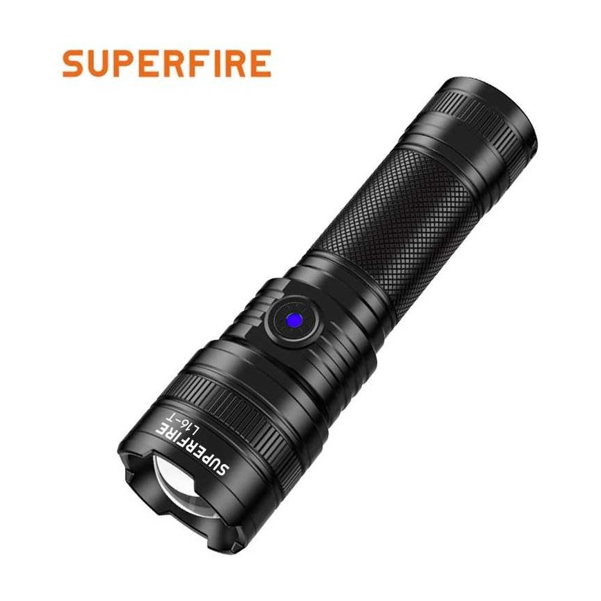 Superfire Flashlight L16-X, 400lm, focusable, rechargeable USB C, 2x 18650 3400mAh, IP43