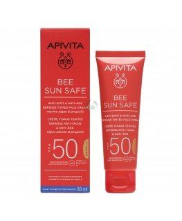 Apivita BEE SUN SAFE ikääntymistä ja täpliä ehkäisevä kasvovoide värillä SPF 50 50 ml