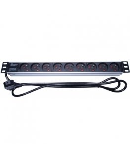PremiumCord jatkojohto 19 tuuman telineeseen 1U, 9x230V, 2m kaapeli