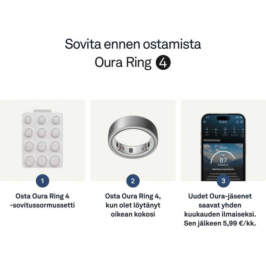 Oura Ring 4 älysormus, Brushed Silver, koko 14 – 4