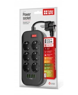 Colorway CW-CHE64B power extension 2 m 6 AC outlet(s) Indoor Black