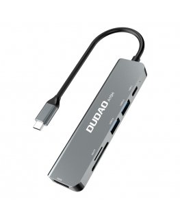 DUDAO Alu 6-in-1 USB3.0 Fast Hub multi-functional Vadu USB 3.2 Gen 1 (3.1 Gen 1) Type-C Pelēks