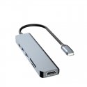 DUDAO Alu 6-in-1 USB3.0 Fast Hub multi-functional Vadu USB 3.2 Gen 1 (3.1 Gen 1) Type-C Pelēks