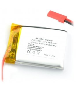 Battery Li-Pol Akyga 650mAh 1S 3.7V - Connectors JST-BEC + Socket