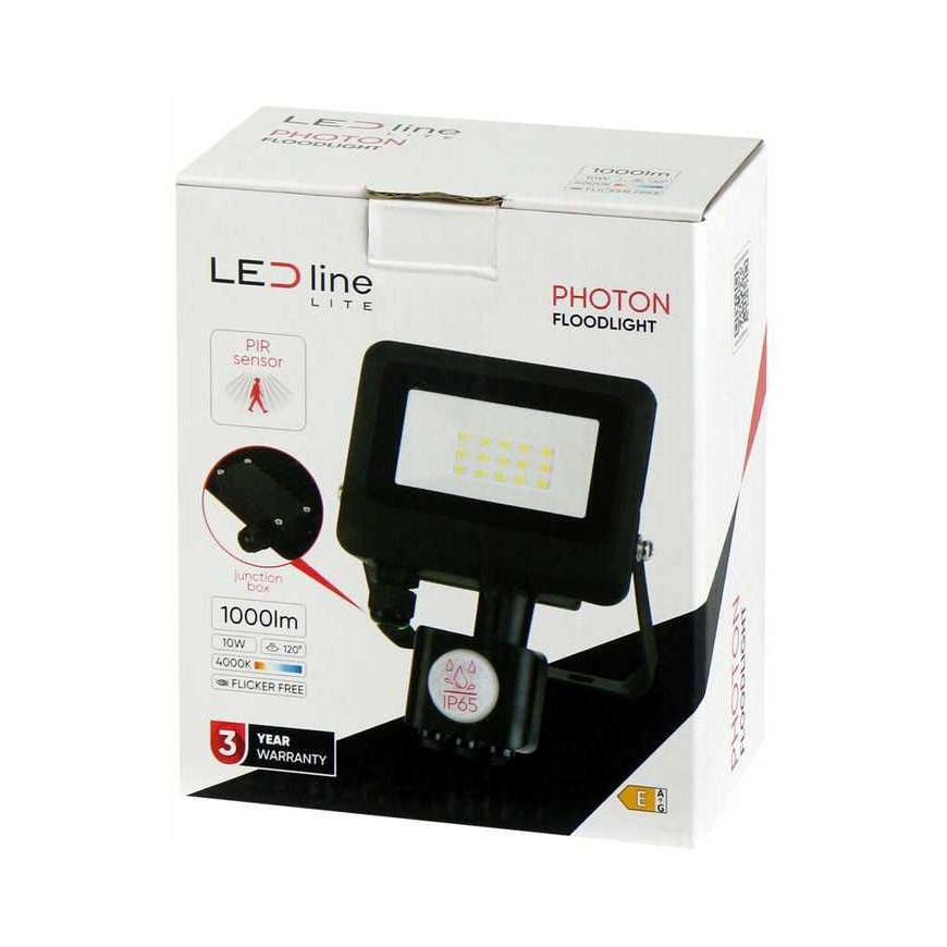 Outdoor light with motion sensor LED 10W neutral white 230Vac, 1000lm, IP65, black, PHOTON, LED LINE – 3