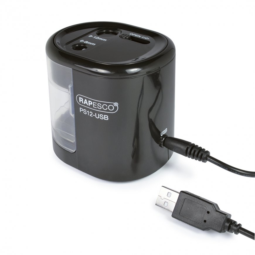Rapesco PS12-USB Elektriline pliiatsiteritaja Must, Läbipaistev – 2