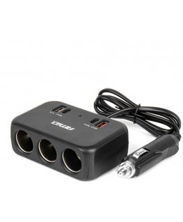 Cigarečių degiklio lizdo skirstytuvas su įkrovikliu 1x usb-a 1x usb-c qc4.0 12v 24v 120w 80cm amio-04365