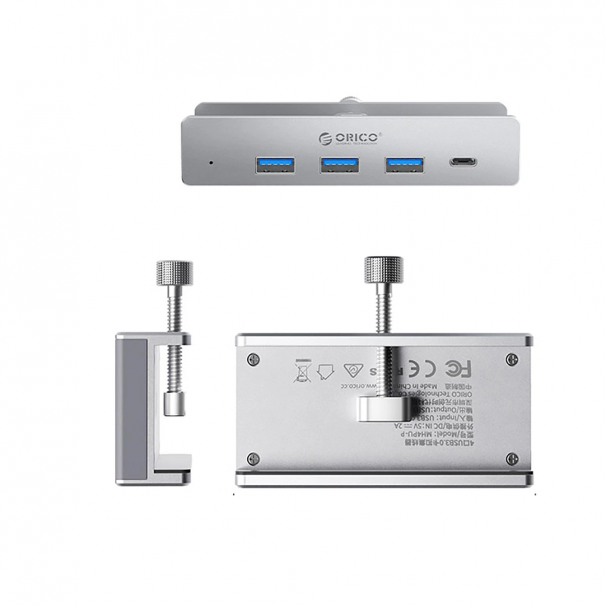 Orico MH4PC Hub Clamp Mountable USB-C / 3x USB-A 3.0 + 1x USB-C 3.0 - silver – 2