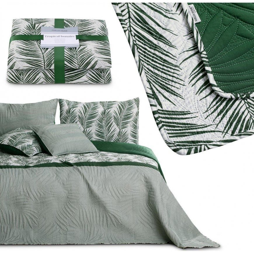 AmeliaHome Bedspread TROPICALBONAIRE BOTTLEGREEN 200 X 220