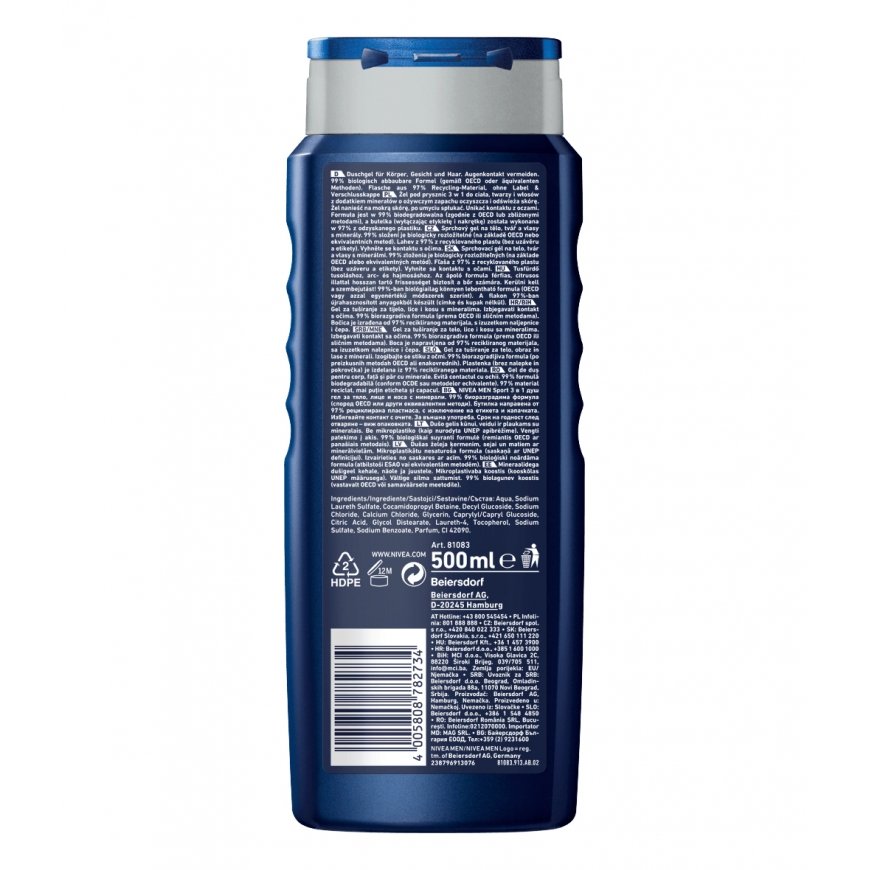 NIVEA Men Sport 500 ml Suihkugeeli Miesten Vartalo ja kasvot ja hiukset – 2