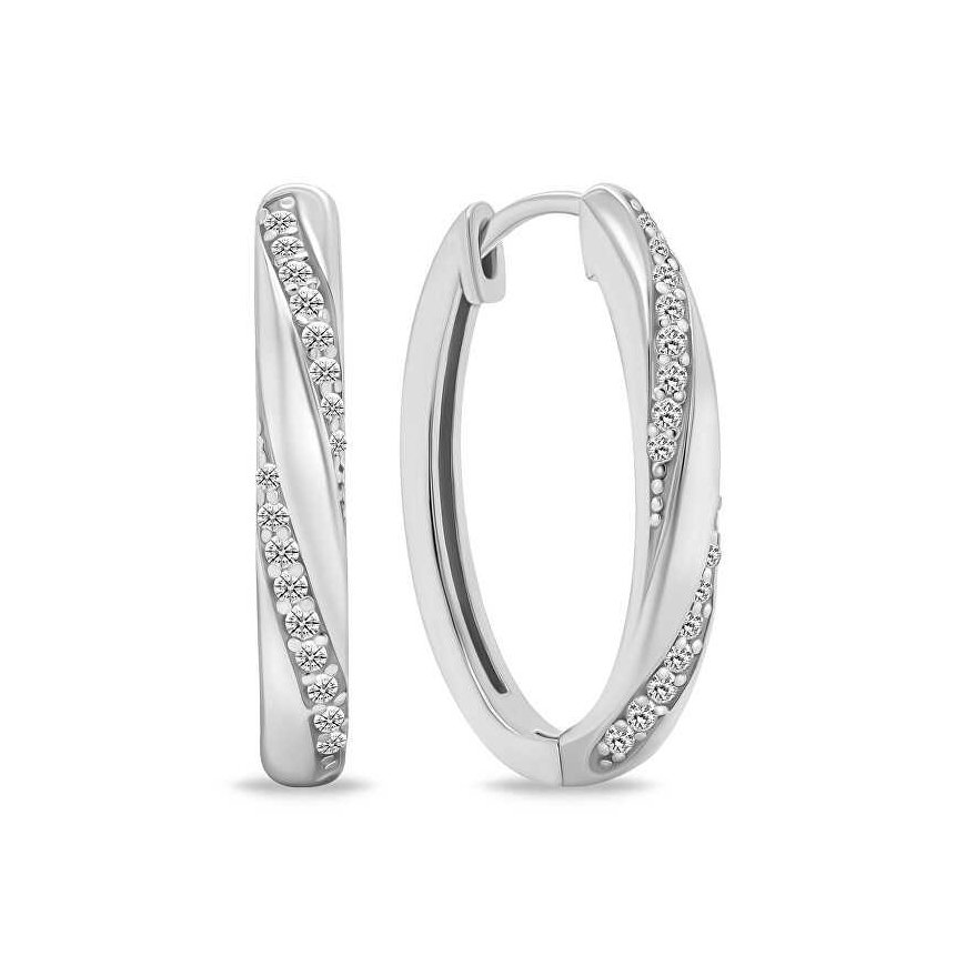 Brilio Silver Decent silver oval earrings with clear zircons EA661W