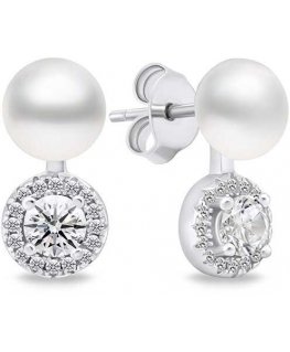 Brilio Silver Elegant pearl earrings with zircons EA611W