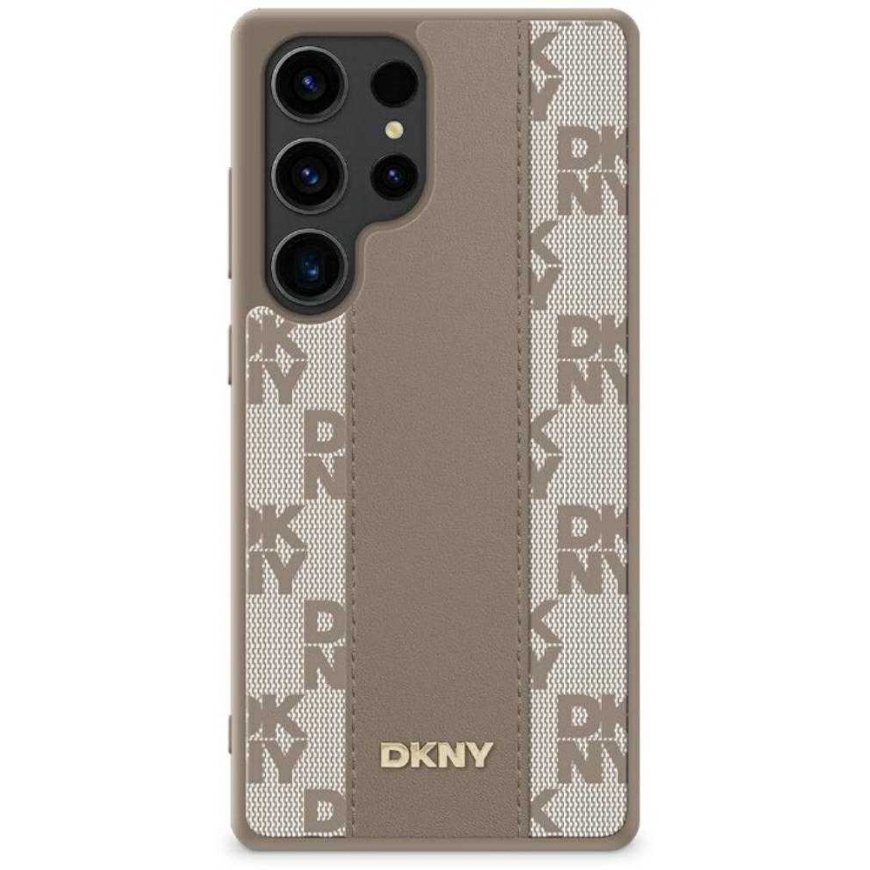DKNY leather checkered pattern MagSafe case for Samsung Galaxy S25 taupe