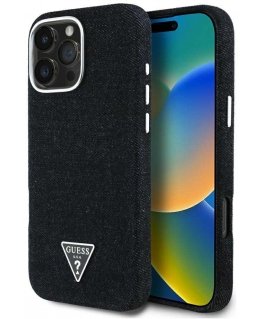 Case Guess Denim Triangle Logo MagSafe iPhone 16 Pro Max mustalle