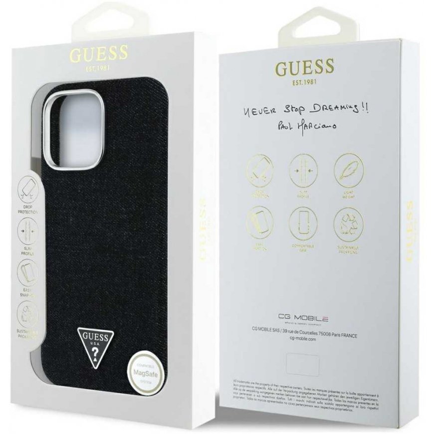 Case Guess Denim Triangle Logo MagSafe iPhone 16 Pro Max mustalle – 2