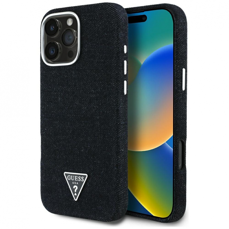Case Guess Denim Triangle Logo MagSafe for iPhone 16 Pro Max black – 3
