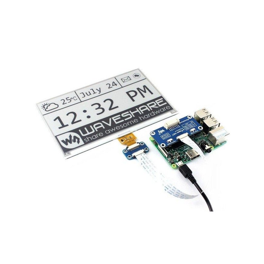 E-paper E-Ink 7.5 800x480px, display with attachment for Raspberry Pi, Waveshare 13504 – 3