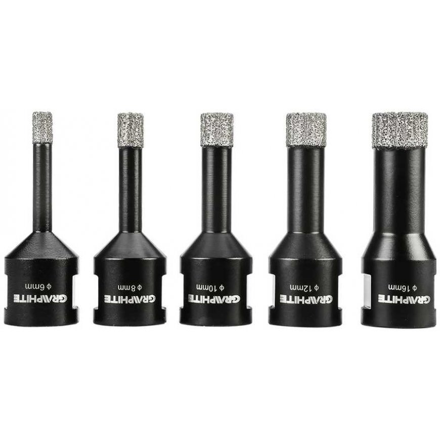 Graphite Diamond hole saws (6, 8, 10, 12, 16 mm), set of 5. – 5