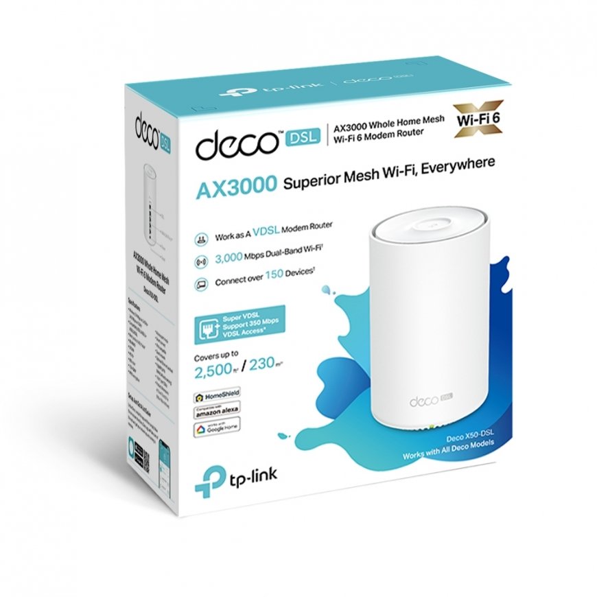 TP-Link (DECO X50-DSL) VDSL Whole Home Mesh Wi-Fi 6 Router, Single Unit, Dual Band AX3000, 4x GB WAN – 5