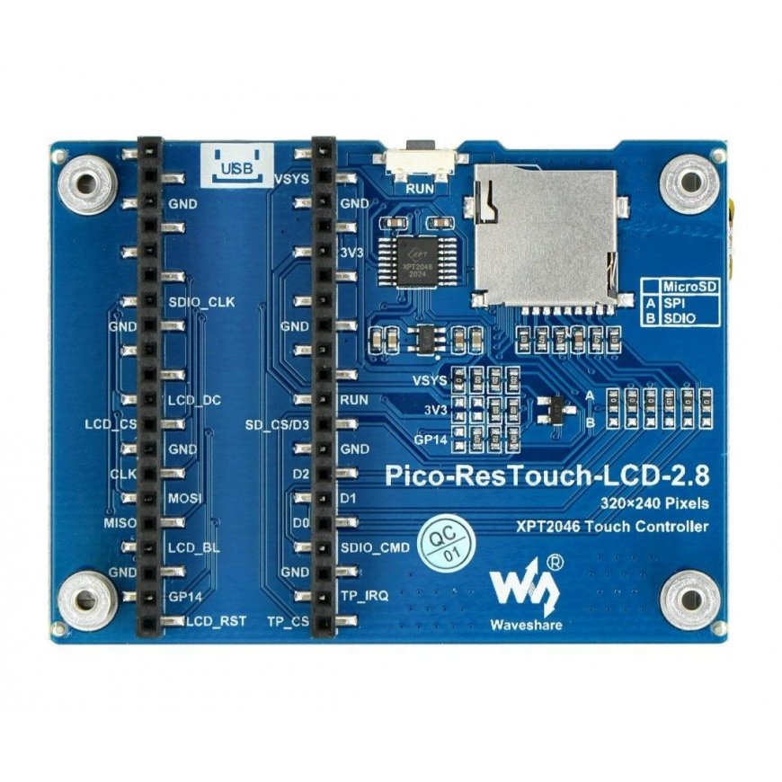 Touchscreen LCD IPS screen 2.8" 320x240px, SPI, 65K RGB, for Raspberry Pi Pico, Waveshare 19804 – 5
