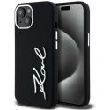 Dėklas Karl Lagerfeld Silicone Metal Script Logo do iPhone 15 juoda