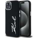 Karl Lagerfeld Silicone Metal Script Logo Case for iPhone 15 black