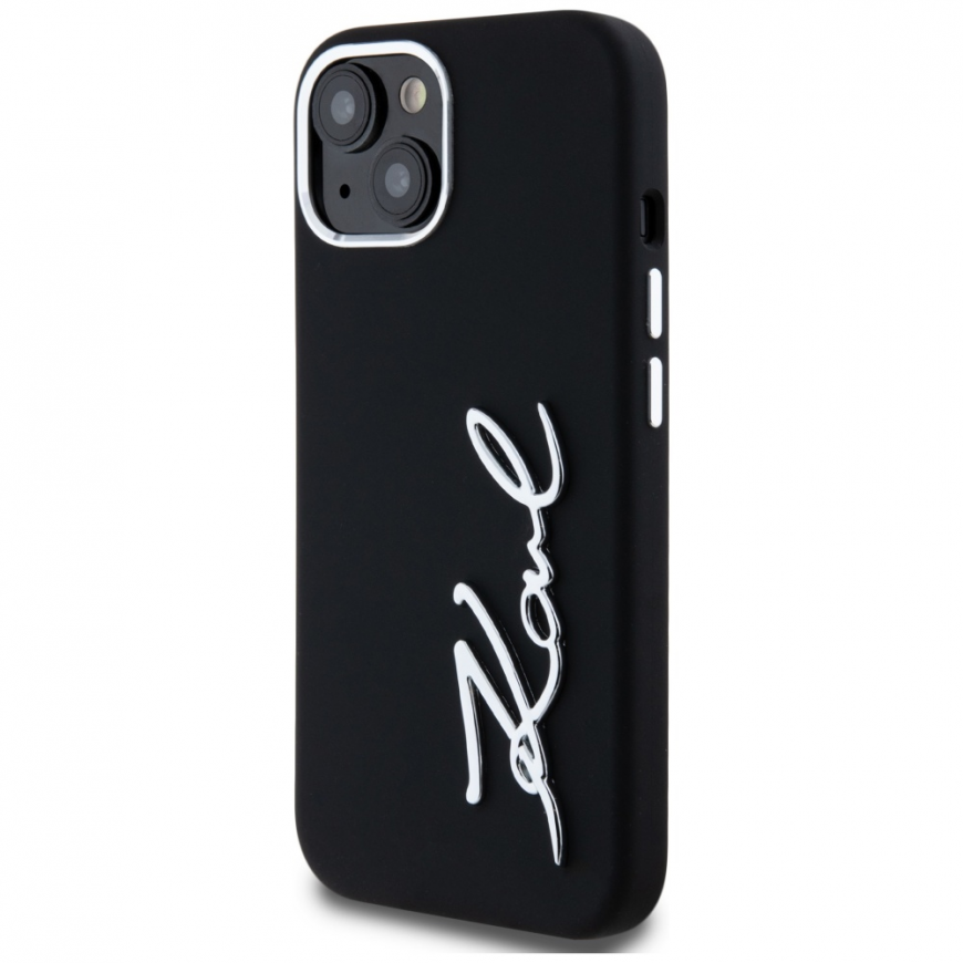 Karl Lagerfeld Silicone Metal Script Logo Case for iPhone 15 black – 4