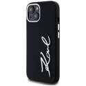 Karl Lagerfeld Silicone Metal Script Logo Case for iPhone 15 black