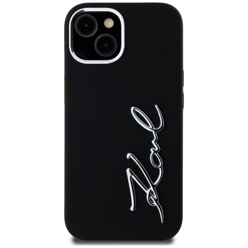 Karl Lagerfeld Silicone Metal Script Logo Case for iPhone 15 black – 5