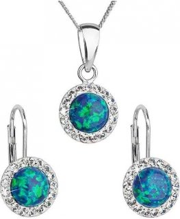 Evolution Group Sparkling jewelry set with Preciosa crystals 39160.1 & green s.opal (earrings, chain, pendant)