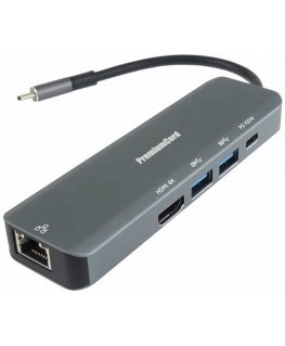 PREMIUMCORD USB-C adapteris su Gigabitu 10/100/1000Mbps + 1x HDMI, 2x USB3.2, 1x PD 100W jungtis, Šedá