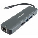 PREMIUMCORD USB-C adapter with Gigabit 10/100/1000Mbps + 1x HDMI, 2x USB3.2, 1x PD 100W connector, Grey PREMIUMCORD USB-C adapter with Gigabit 10/100/1000Mbps + 1x HDMI, 2x USB3.2, 1x PD 100W connector, Grey