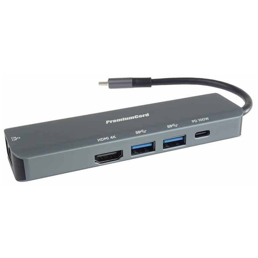 PREMIUMCORD USB-C adapter with Gigabit 10/100/1000Mbps + 1x HDMI, 2x USB3.2, 1x PD 100W connector, Grey – 2