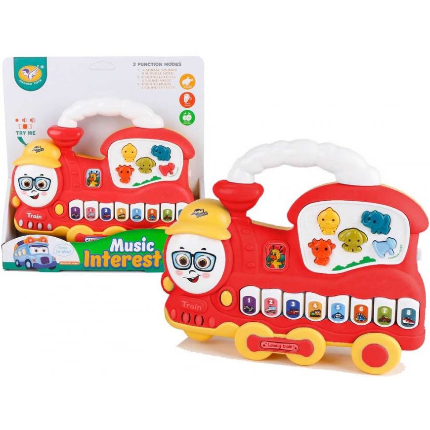 Lean Toys Interaktyvus fortepijonas lokomotyvas Gyvūnų garsas Transporto priemonės Raudona – 2