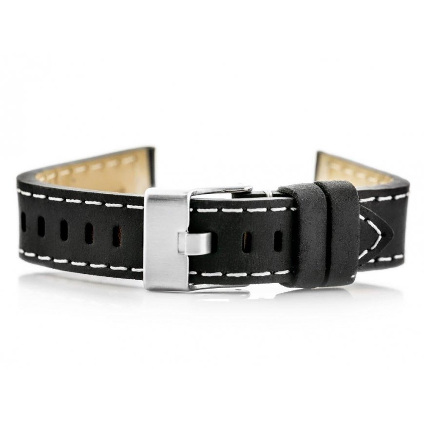 Pacific W25 leather watch strap - black/white - 22mm