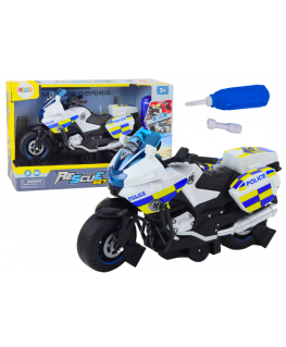 Lean Toys Policijos besisukančio motociklo „pasidaryk pats“ žibintai skamba baltai
